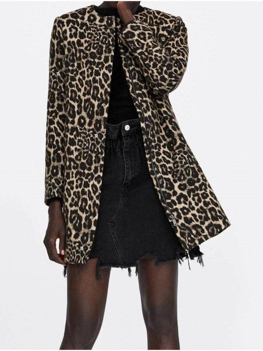 ZARA BASIC Leopard Print Longline Jacket Coat with Animal Print